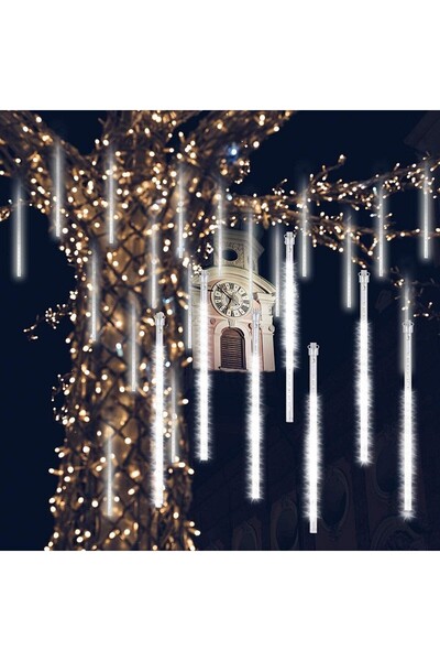 PROCART Instalație de Crăciun, 8 ploi de meteoriți, tub de 45 cm, 288 LED-uri albe, lungime 2,3 m, IP44