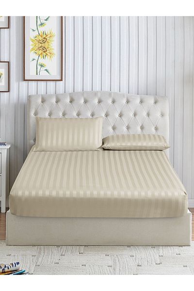 Donetella Striped Fitted Sheet Set 180x200 cm King – 1 Fitted Sheet + 2 Pillowcases, 35cm Deep
