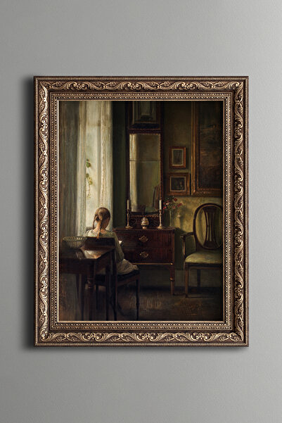 epiqart Kitap Okuyan Kız - Vintage Desenli Çerçeve