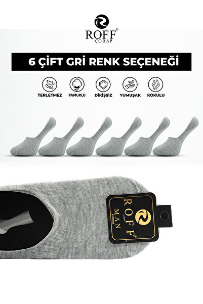 ROFF ÇORAP Roff Cotton Men's Ballerina Socks Seamless Invisible Anti-Slip Silicone Pack of 6
