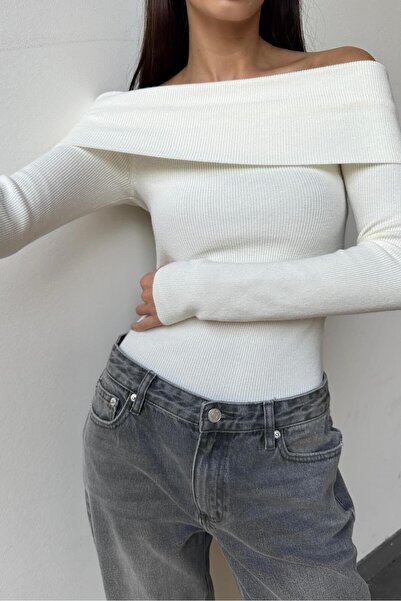 Seeh Pulover alb cu guler Madonna basic pentru femei SH265