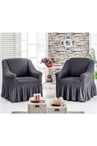 BULSAN Set 2 elasticized cotton armchair covers, gray color