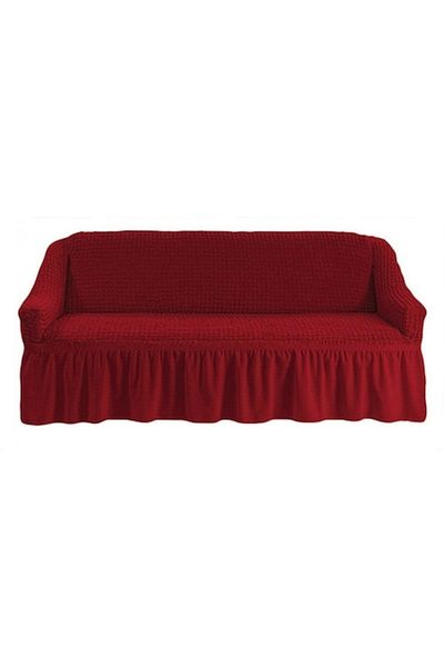 Artforhome Universal sofa cover for 3 seats elastic and creased with flounces, bordo