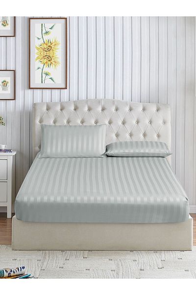 Donetella Striped Fitted Sheet Set 180x200 cm King – 1 Fitted Sheet + 2 Pillowcases, 35cm Deep