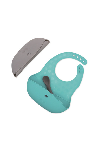 bblüv Set 2 bavete portabile, Bbluv, Poket, Cu buzunar, Cu lingurita inclusa, Fara BPA, Aqua/Grey