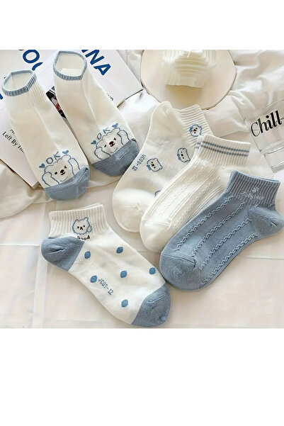 İbrahim Berk 5 Çift Kadın Bilek Boy Yazlık Patik Çorap – Puantiyeli, Pamuklu, Dikişsiz Burun Çorap Seti
