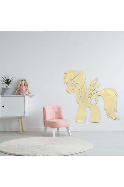4gdran Modern gold acrylic sculpture with a rainbow pony pattern