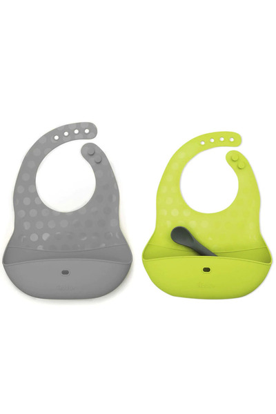 bblüv Set 2 bavete portabile, Bbluv, Poket, Cu lingurita inclusa, Fara BPA, Lime/Grey