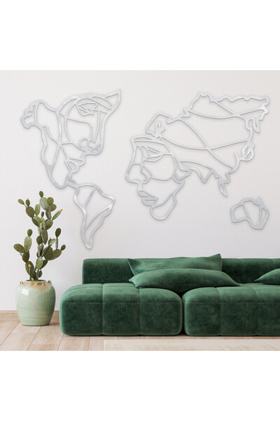 4gdran Silver acrylic sculpture with a world map pattern