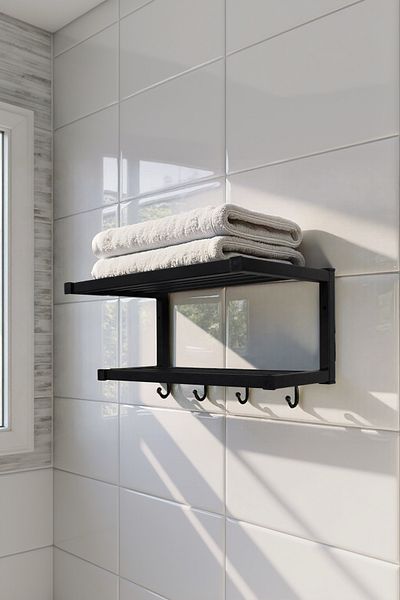 Hagen Suport pentru prosoape din metal inoxidabil Raft pentru baie 2 ori Suport pentru haine Raft Suport pentru prosoape Suport pentru șampon Înălțime: 20 Lățime: 45x27cm