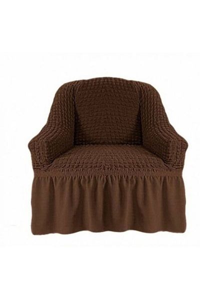 Artforhome Universal Armchair Cover with Elastic and Ruffled Edges in Brown,