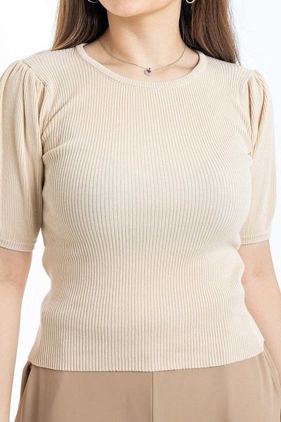 Nichii Women's Short Sleeve Solid Ribbed Blouse