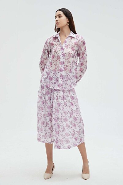 Nichii Women's Long Sleeve Printed Blouse with Floral Design