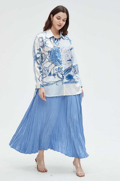 Nichii Women's Printed Long Sleeve Blouse with Collar and Buttons