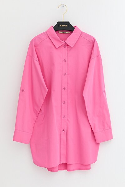 Nihan Büyük Beden Apoletli Pamuk Tunik Pembe