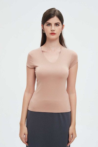 Nichii Women's Fitted Plain Short Sleeve Blouse