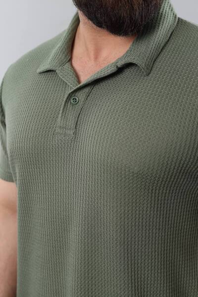 STOCX Men's Gray Buttoned Polo Neck Pique Textured T-Shirt
