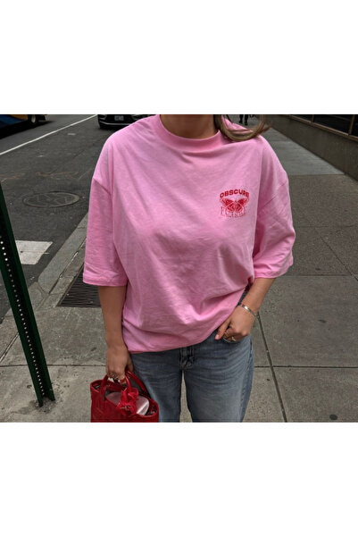 Harajuku Style رقبة دائرية من القطن باللون الوردي الصيفي للنساء