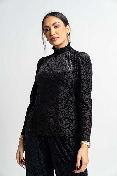 Nichii Women's Long-Sleeve Ruffled Neck Printed Blouse