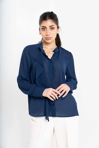 Nichii Women's Long Sleeve Sheer Blouse with Front Buttons