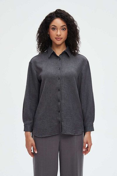 Nichii Women's Long Plain Blouse with Long Sleeves and Front Buttons