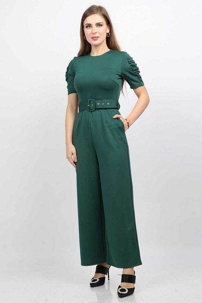 Nichii Women's Belted Waist Jumpsuit with Ruffle Shoulder Detail