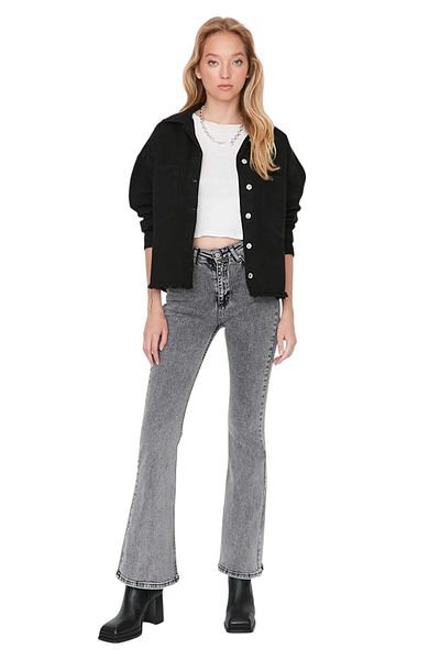 byhaziran butik Alisse Women's High Waist Smoked Denim Flare Jeans