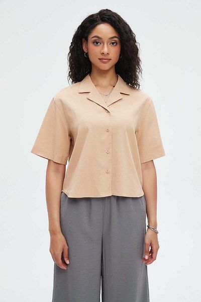 Nichii Women's Short-Sleeve Solid Button-Up Shirt