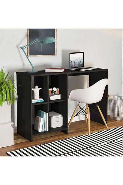 ARTLY Home computer table for home and office rooms with shelves, black color, 110*72.5*35