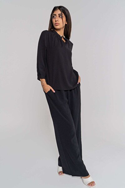 Nichii بنطلون نسائي واسع الساق سادة