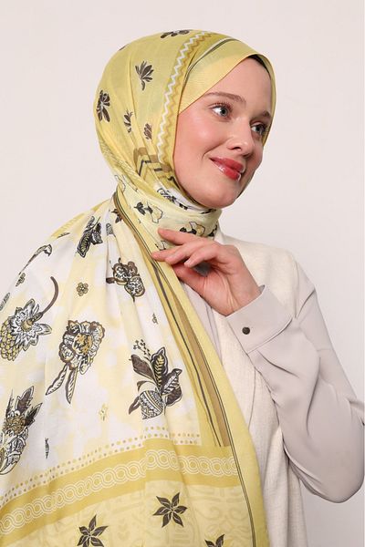 Bonjela ŞAL MOALE DE BUMBAC SERIA GALBENĂ MODEL ETNIC DE FLORI