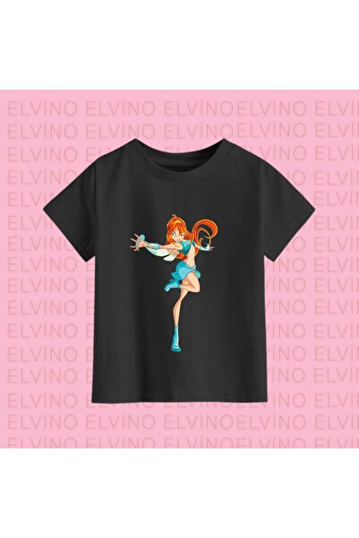 Harajuku Style Μαύρο βαμβακερό μπλουζάκι με στάμπα Winx Club για κορίτσια