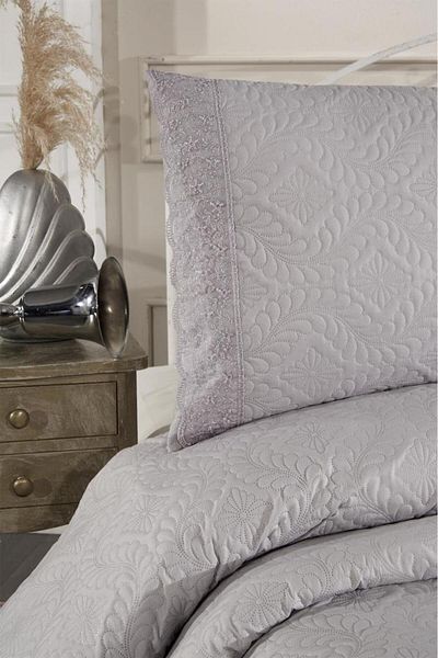 Çeyiz Diyarı Zoya Lace Quilted Ultrasonic Double Bedspread Gray