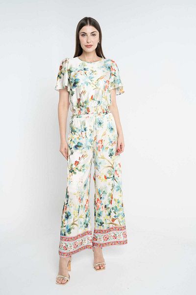 Nichii Wide-Leg High-Waist Floral Trousers