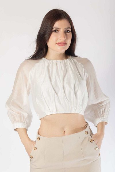 Nichii Women's Solid High-Waist Blouse with 3/4 Sleeves