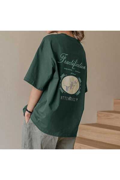 Harajuku Style Verde cu imprimeu supradimensionat