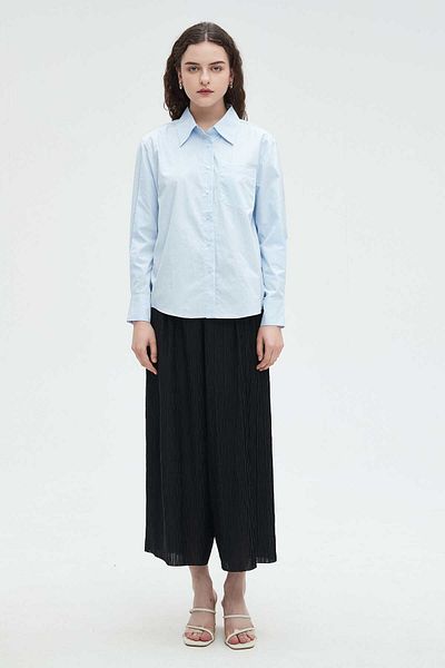 Nichii Women's Short Sleeve Solid Blouse with Collar