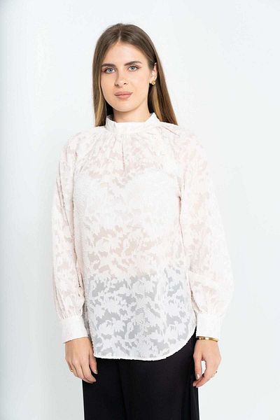 Nichii Women's Long Sleeve Embroidered Sheer Top