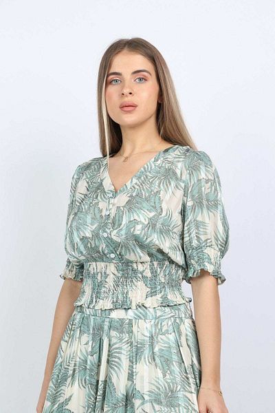 Nichii Floral Seven-Opening Short Sleeve Blouse