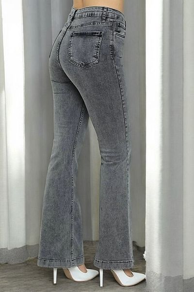 byhaziran butik Zenobia Women's Smoked Spanish Leg High Waist Lycra Jeans