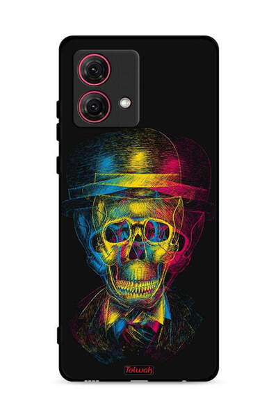 Tolwak غطاء حماية لهاتف موتورولا موتو جي 84 5 جي بتصميم جمجمة وقبعة ملونة وفن...