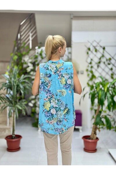 Punta Otantik LS8819D Αμάνικη ιταλική μπλούζα από βαμβάκι με τσέπες μπλε