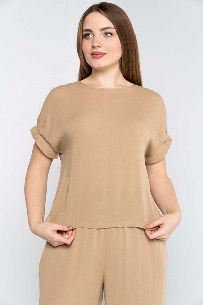 Nichii Solid Short Sleeve Blouse with Round Neck