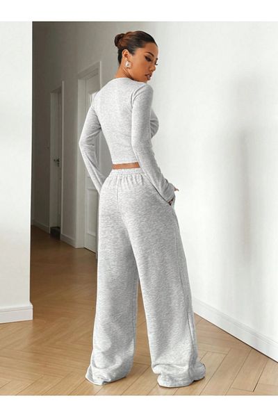 CANDERO Women's Gray Baggy Battal Plus Size Sportswear Quality Loose Fit Stretchy Comfortable Fabric Sweatpants Yus