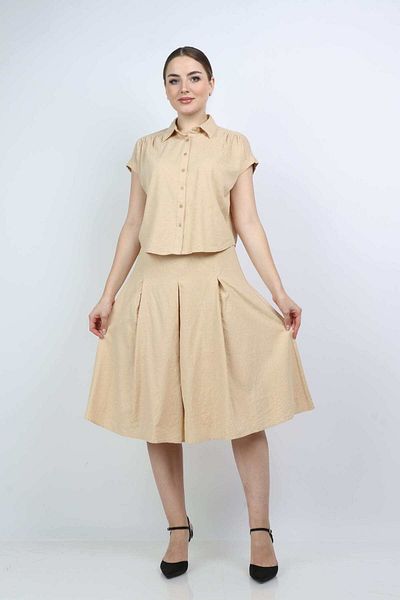 Nichii Women's Short Button-Up Shirt with Short Sleeves and Collar