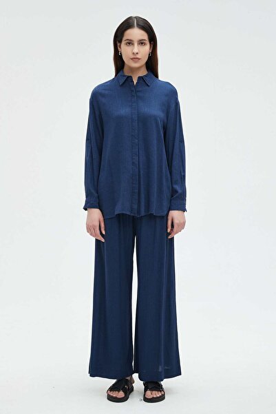 Nichii Women's Solid Button-Up Long Sleeve Blouse