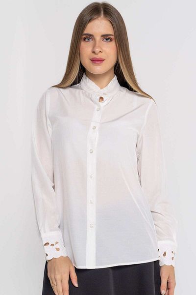 Nichii Solid Color Long Sleeve Blouse with Front Buttons