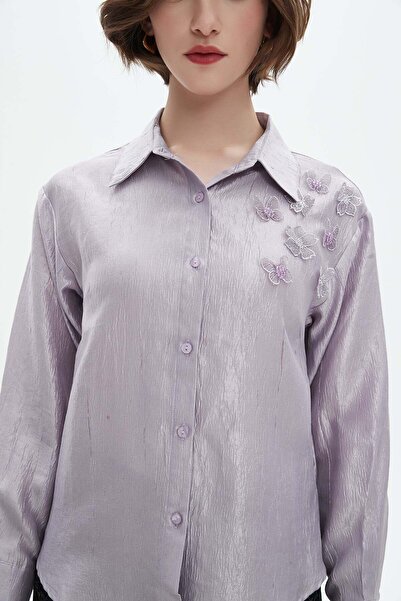 Nichii قميص نسائي بأكمام طويلة مع تطريز على الكتف