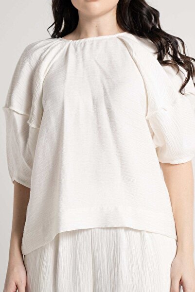 Nichii Women’s Solid Short Sleeve Blouse with Wide Sleeves