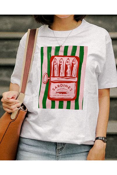 aynewmoda Fish and Plain Printed Women's Short Sleeve Round Neck T-Shirt